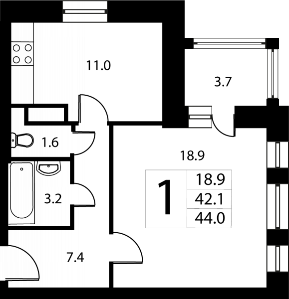 1 комната до 42.3